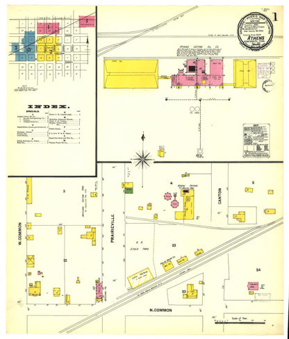 Sanborn Fire Insurance Map from Athens, Henderson County, Texas (1901), Sheet #0001 - Historic Sanborn Fire Insurance Map Print, vintage old map wall art, antique decor, genealogy gift, Texas Texas map