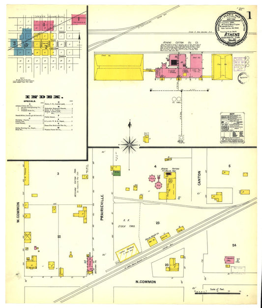 Sanborn Fire Insurance Map from Athens, Henderson County, Texas (1901), Sheet #0001 - Historic Sanborn Fire Insurance Map Print, vintage old map wall art, antique decor, genealogy gift, Texas Texas map