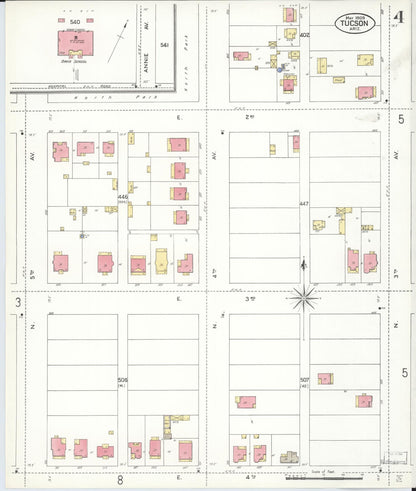 Sanborn Fire Insurance Map from Tucson, Pima County, Arizona (1909), Sheet #0004 - Complete Map Set gallery image, historic Sanborn map, vintage wall art, Arizona Arizona