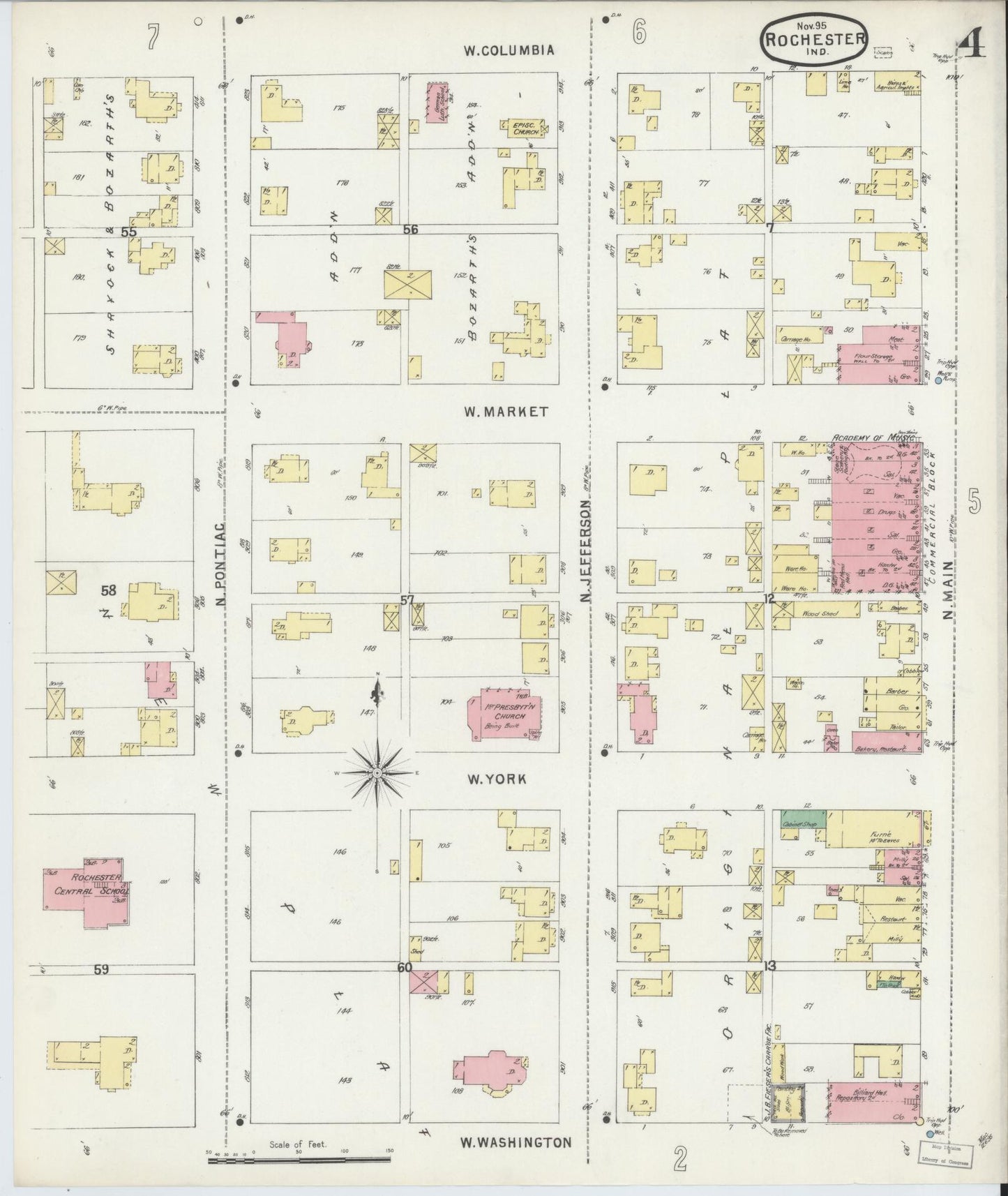 Sanborn Fire Insurance Map from Rochester, Fulton County, Indiana (1895), Sheet #0004 - Complete Map Set gallery image, historic Sanborn map, vintage wall art, Indiana Indiana