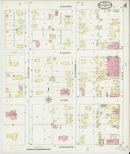 Sanborn Fire Insurance Map from Rochester, Fulton County, Indiana (1895), Sheet #0004 - Complete Map Set gallery image, historic Sanborn map, vintage wall art, Indiana Indiana