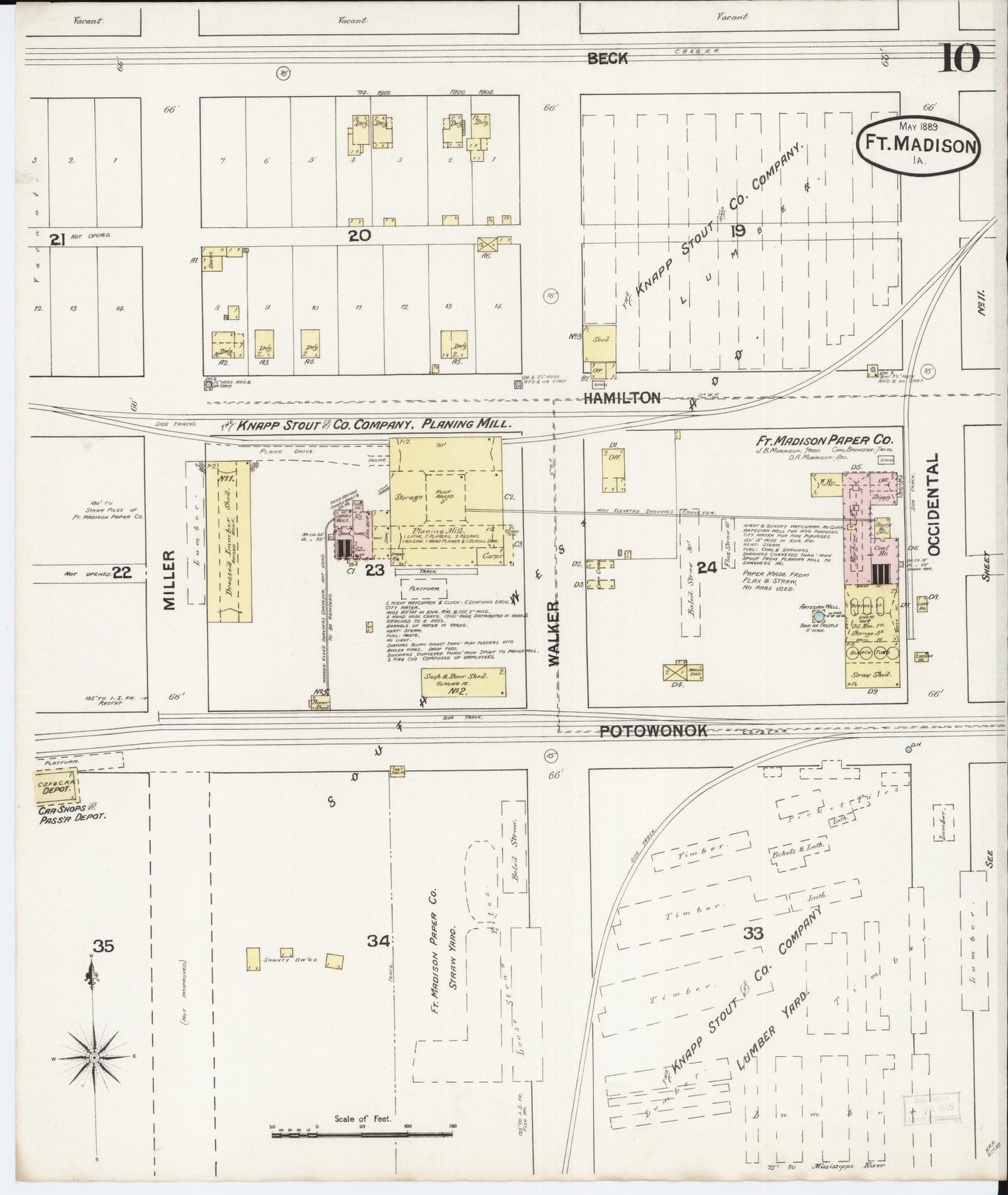 Sanborn Fire Insurance Map from Fort Madison, Lee County, Iowa (1889), Sheet #0010 - Historic Sanborn Fire Insurance Map Print, vintage old map wall art