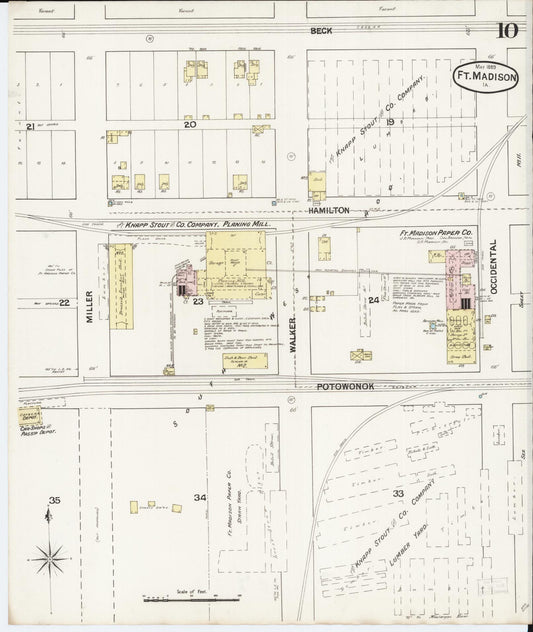 Sanborn Fire Insurance Map from Fort Madison, Lee County, Iowa (1889), Sheet #0010 - Historic Sanborn Fire Insurance Map Print, vintage old map wall art