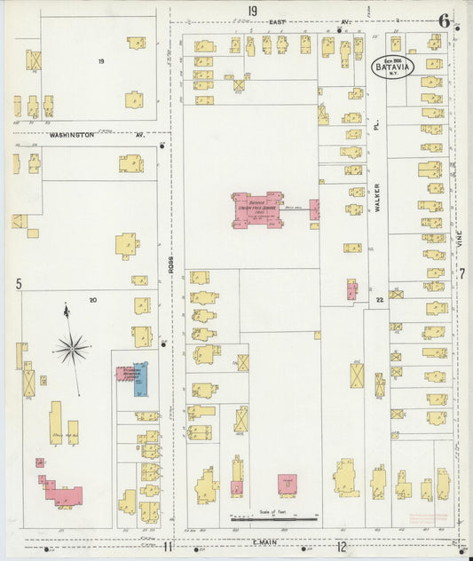 Sanborn Fire Insurance Map from Batavia, Genesee County, New York (1906), Sheet #0006 - Historic Sanborn Fire Insurance Map Print, vintage old map wall art, antique decor, genealogy gift, New York New York map