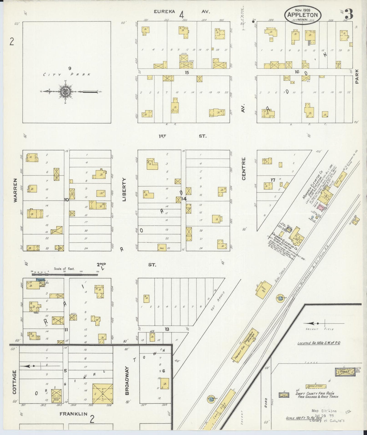 Sanborn Fire Insurance Map from Appleton, Swift County, Minnesota (1909), Sheet #0003 - Complete Map Set gallery image, historic Sanborn map, vintage wall art, Minnesota Minnesota