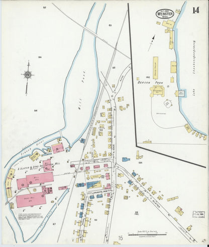 Sanborn Fire Insurance Map from Webster, Worcester County, Massachusetts (1920), Sheet #0014 - Historic Sanborn Fire Insurance Map Print, vintage old map wall art, antique decor, genealogy gift, Massachusetts Massachusetts map