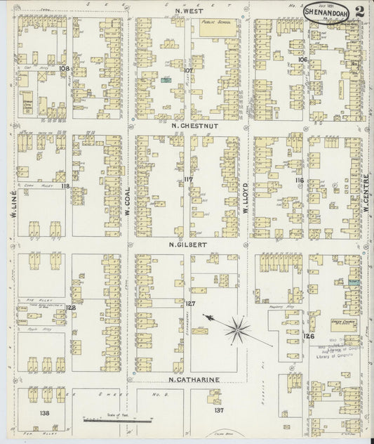 Sanborn Fire Insurance Map from Shenandoah, Schuylkill County, Pennsylvania (1891), Sheet #0002 - Historic Sanborn Fire Insurance Map Print, vintage old map wall art, antique decor, genealogy gift, Pennsylvania Pennsylvania map