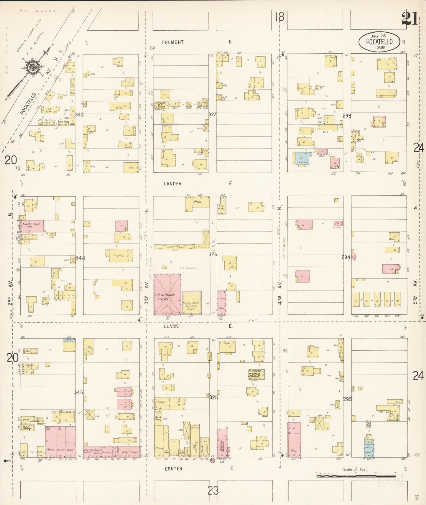 Sanborn Fire Insurance Map from Pocatello, Bannock County, Idaho (1915), Sheet #0021 - Complete Map Set gallery image, historic Sanborn map, vintage wall art, Idaho Idaho