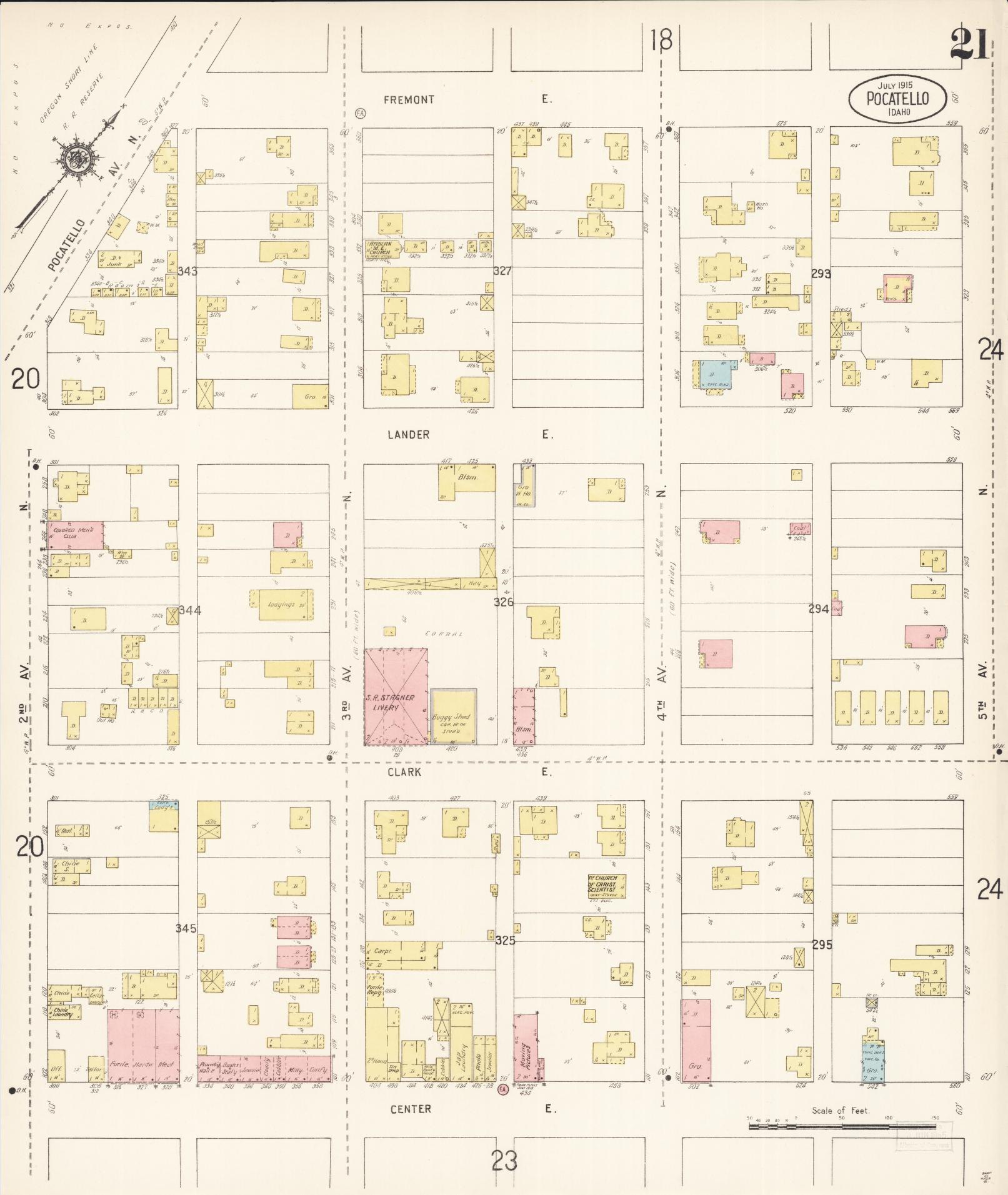Sanborn Fire Insurance Map from Pocatello, Bannock County, Idaho (1915), Sheet #0021 - Complete Map Set gallery image, historic Sanborn map, vintage wall art, Idaho Idaho