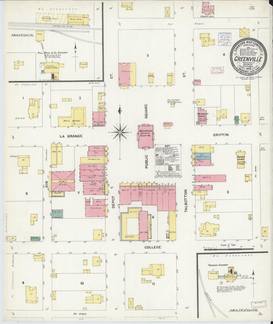 Sanborn Fire Insurance Map from Greenville, Meriweather County, Georgia (1908), Sheet #0001 - Historic Sanborn Fire Insurance Map Print, vintage old map wall art, antique decor, genealogy gift, Georgia Georgia map