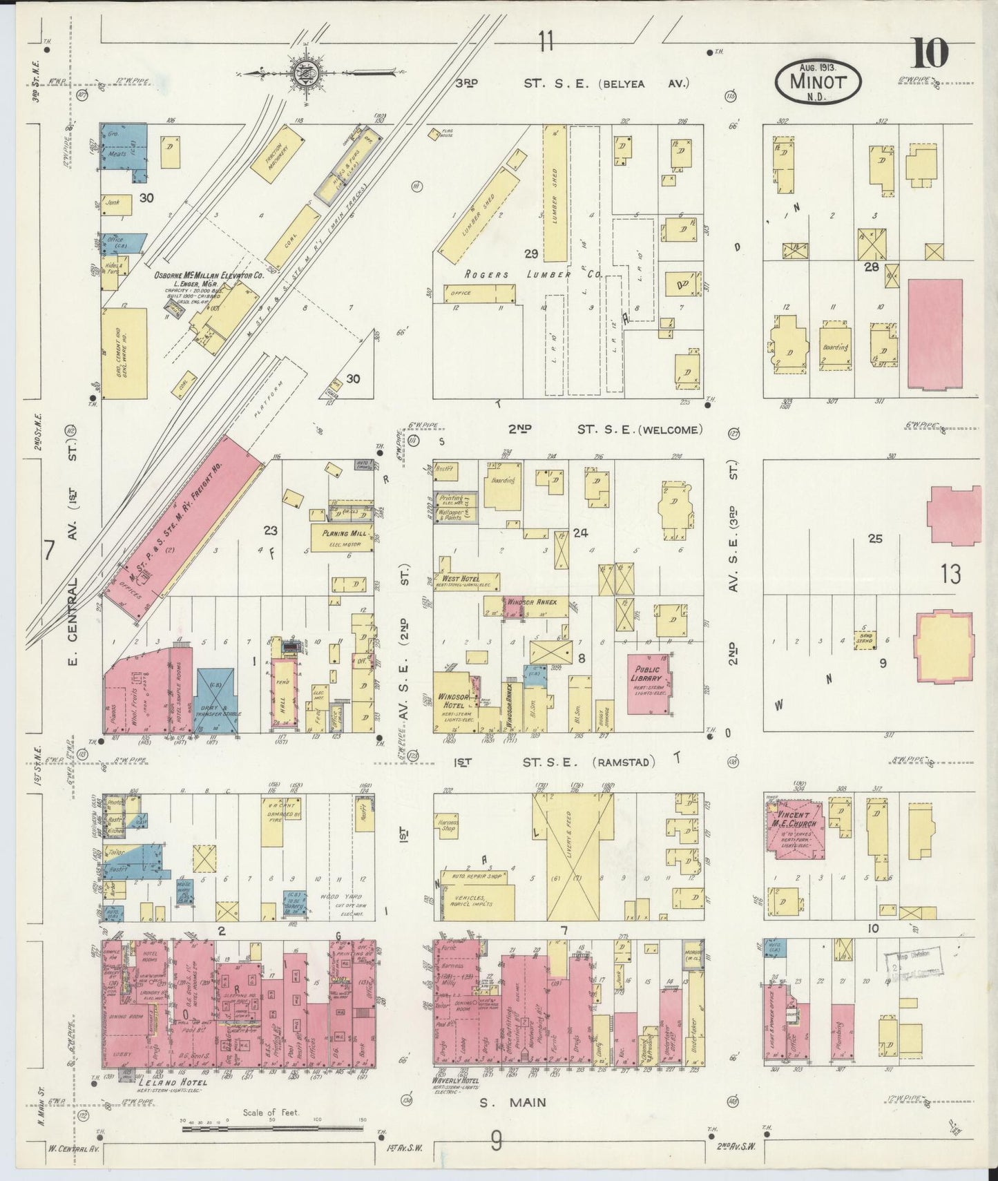 Sanborn Fire Insurance Map from Minot, Ward County, North Dakota (1913), Sheet #0010 - Historic Sanborn Fire Insurance Map Print, vintage old map wall art, antique decor, genealogy gift, North Dakota North Dakota map