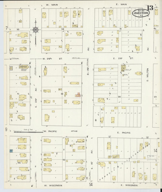 Sanborn Fire Insurance Map from Jamestown, Stutsman County, North Dakota (1913), Sheet #0013 - Historic Sanborn Fire Insurance Map Print, vintage old map wall art, antique decor, genealogy gift, North Dakota North Dakota map