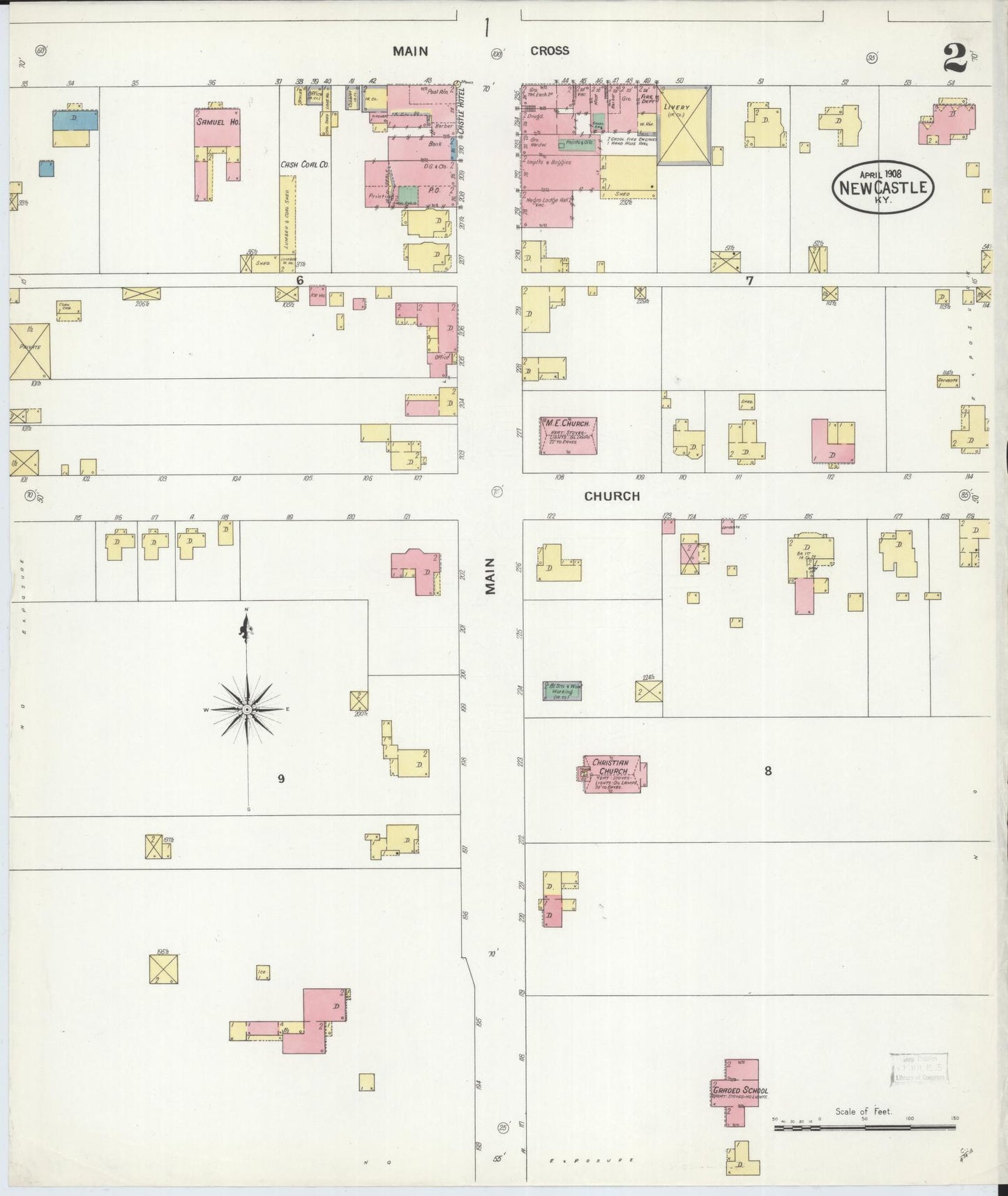 Sanborn Fire Insurance Map from New Castle, Henry County, Kentucky (1908), Sheet #0002 - Complete Map Set gallery image, historic Sanborn map, vintage wall art, Kentucky Kentucky