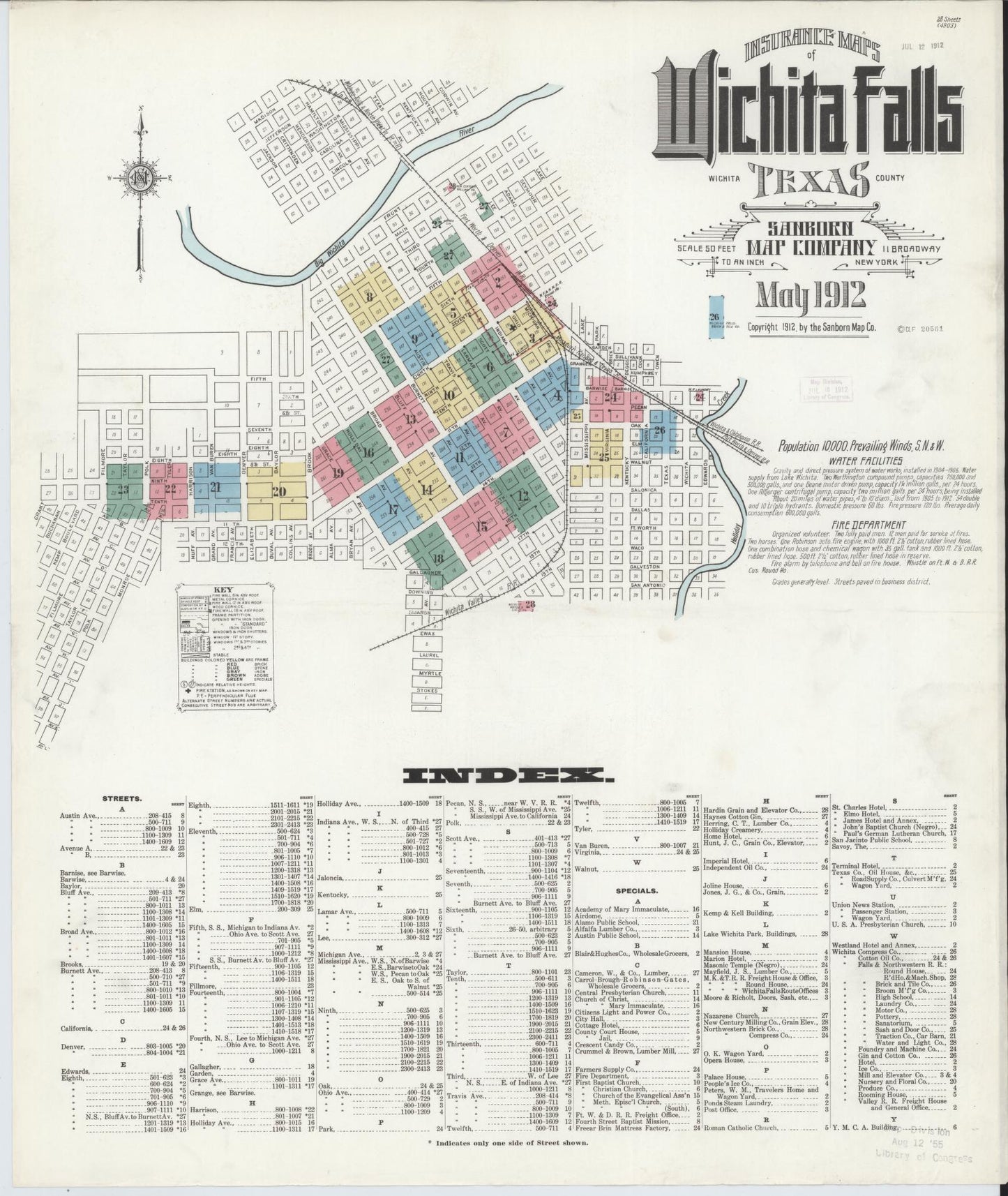 Sanborn Fire Insurance Map from Wichita Falls, Wichita County, Texas (1912), Sheet #0001 - Complete Map Set gallery image, historic Sanborn map, vintage wall art, Texas Texas