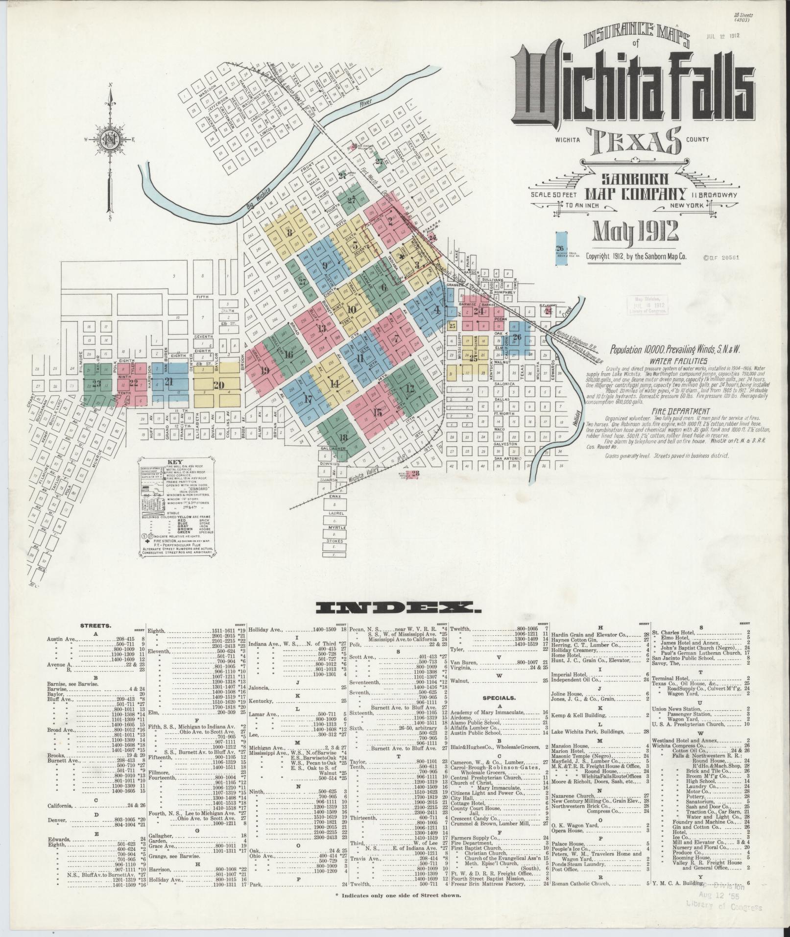 Sanborn Fire Insurance Map from Wichita Falls, Wichita County, Texas (1912), Sheet #0001 - Complete Map Set gallery image, historic Sanborn map, vintage wall art, Texas Texas