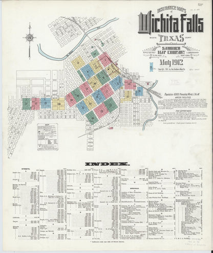 Sanborn Fire Insurance Map from Wichita Falls, Wichita County, Texas (1912), Sheet #0001 - Complete Map Set gallery image, historic Sanborn map, vintage wall art, Texas Texas