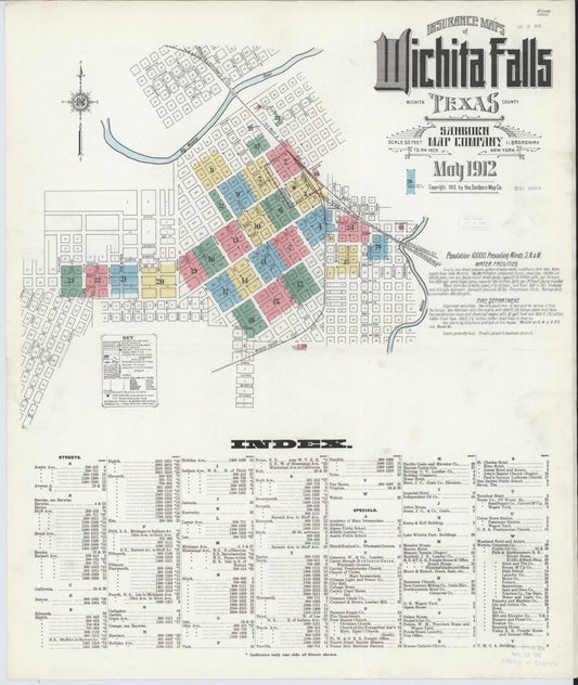 Sanborn Fire Insurance Map from Wichita Falls, Wichita County, Texas (1912), Sheet #0001 - Complete Map Set gallery image, historic Sanborn map, vintage wall art, Texas Texas