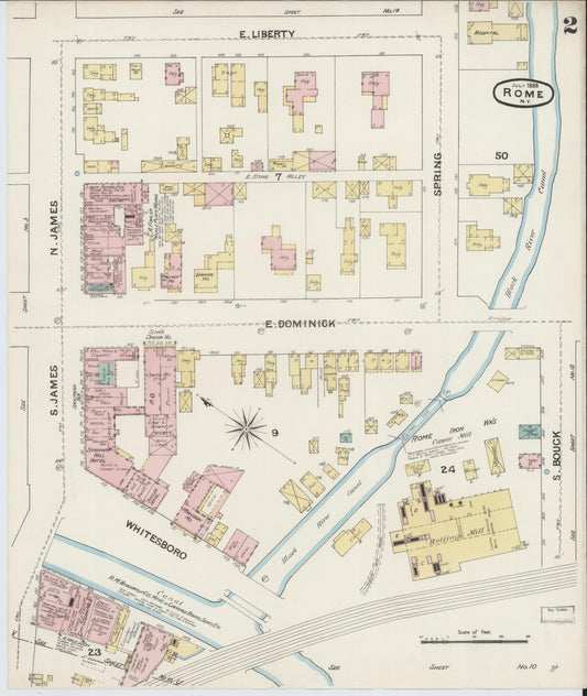 Sanborn Fire Insurance Map from Rome, Oneida County, New York (1888), Sheet #0002 - Historic Sanborn Fire Insurance Map Print, vintage old map wall art, antique decor, genealogy gift, New York New York map