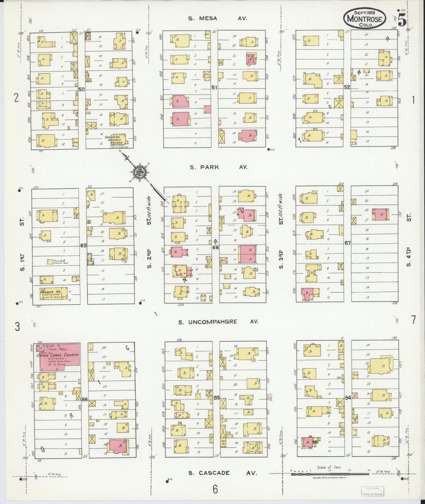 Sanborn Fire Insurance Map from Montrose, Montrose County, Colorado (1919), Sheet #0005 - Historic Sanborn Fire Insurance Map Print, vintage old map wall art, antique decor, genealogy gift, Colorado Colorado map