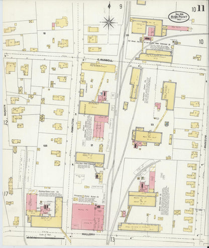 Sanborn Fire Insurance Map from High Point, Guilford County, North Carolina (1906), Sheet #0011 - Complete Map Set gallery image, historic Sanborn map, vintage wall art, North Carolina North Carolina