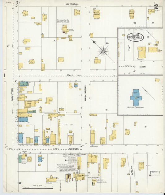 Sanborn Fire Insurance Map from Kerrville, Kerr County, Texas (1904), Sheet #0002 - Historic Sanborn Fire Insurance Map Print, vintage old map wall art, antique decor, genealogy gift, Texas Texas map