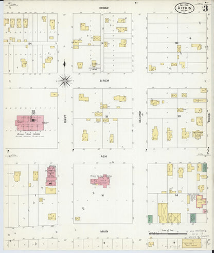 Sanborn Fire Insurance Map from Aitkin, Aitkin County, Minnesota (1908), Sheet #0003 - Historic Sanborn Fire Insurance Map Print, vintage old map wall art, antique decor, genealogy gift, Minnesota Minnesota map