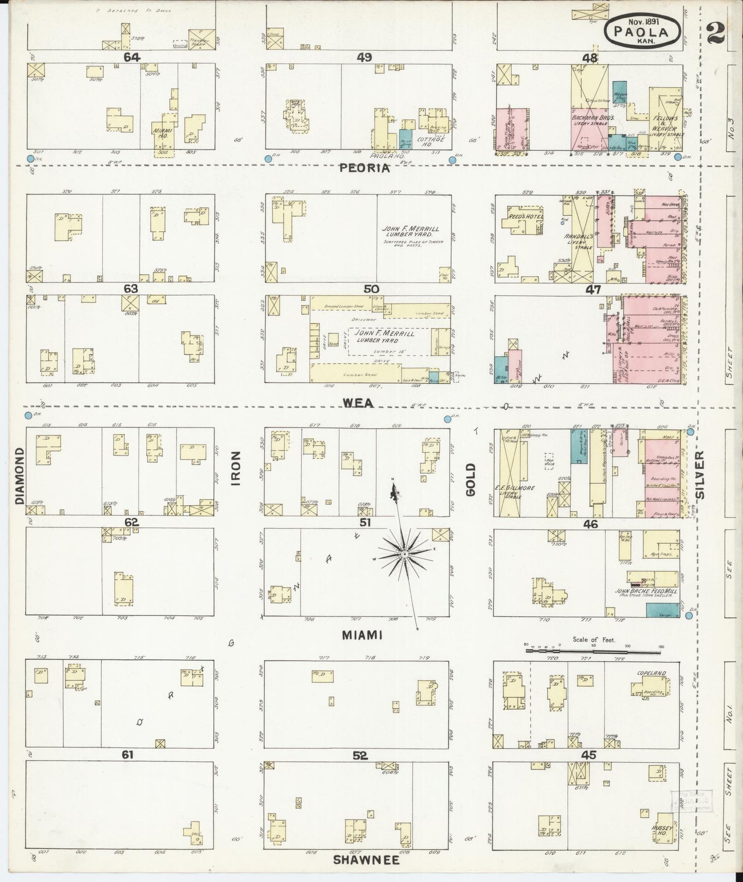 Sanborn Fire Insurance Map from Paola, Miami County, Kansas (1891), Sheet #0002 - Complete Map Set gallery image, historic Sanborn map, vintage wall art, Kansas Kansas