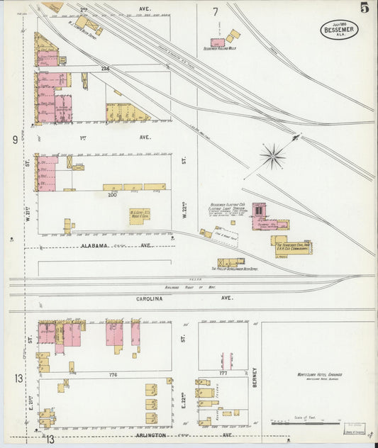 Sanborn Fire Insurance Map from Bessemer, Jefferson County, Alabama (1899), Sheet #0005 - Historic Sanborn Fire Insurance Map Print, vintage old map wall art, antique decor, genealogy gift, Alabama Alabama map