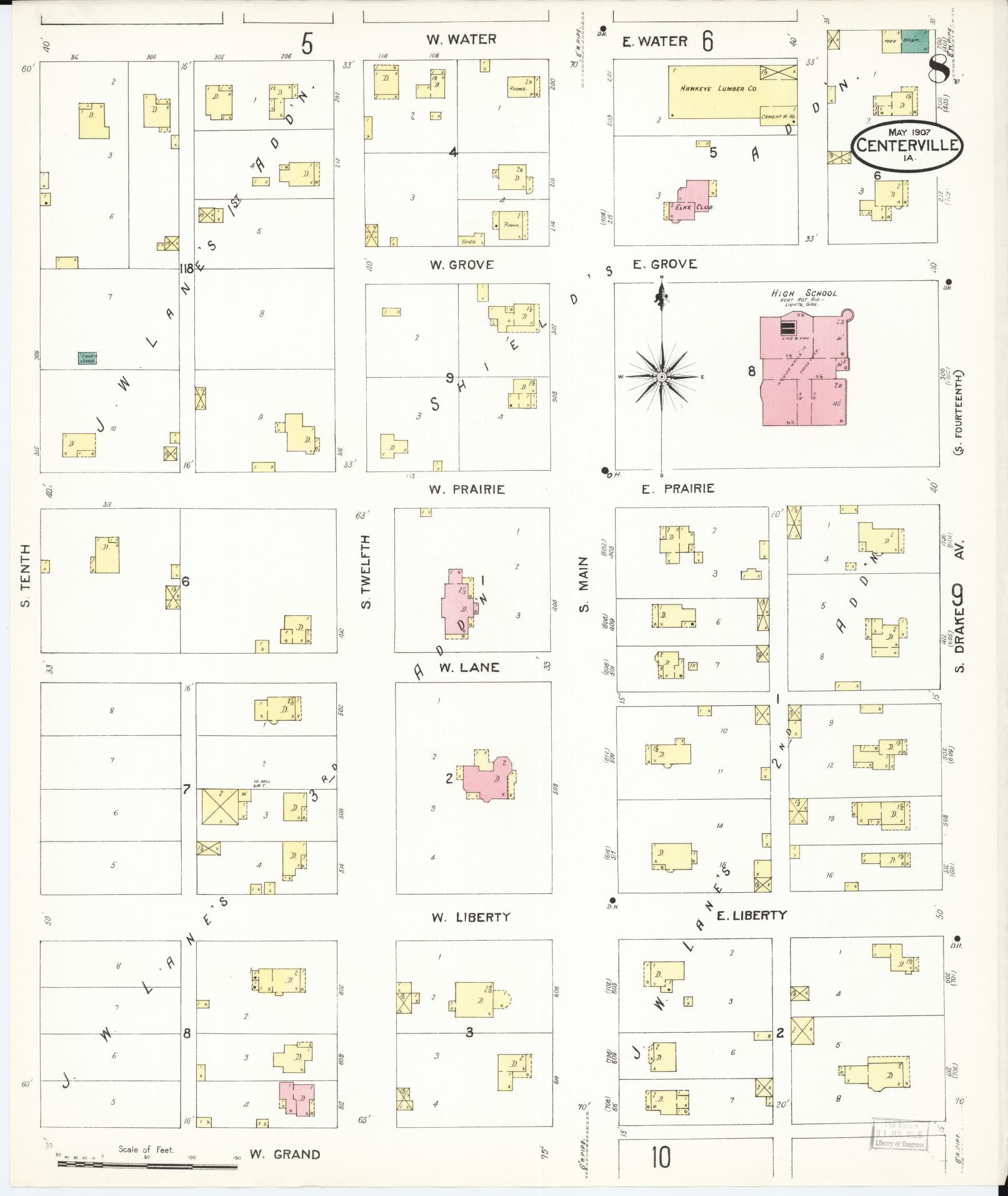 Sanborn Fire Insurance Map from Centerville, Appanoose County, Iowa (1907), Sheet #0008 - Historic Sanborn Fire Insurance Map Print, vintage old map wall art