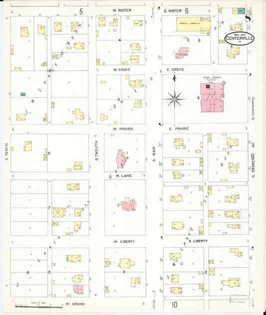 Sanborn Fire Insurance Map from Centerville, Appanoose County, Iowa (1907), Sheet #0008 - Historic Sanborn Fire Insurance Map Print, vintage old map wall art