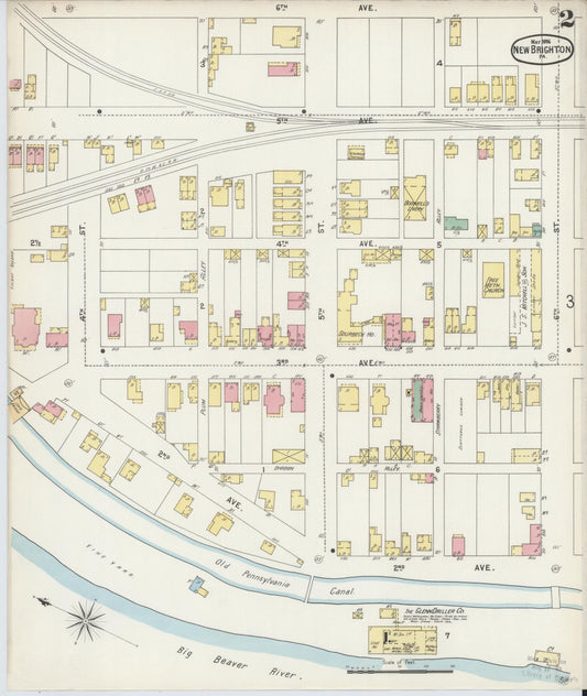 Sanborn Fire Insurance Map from New Brighton, Beaver County, Pennsylvania (1896), Sheet #0002 - Historic Sanborn Fire Insurance Map Print, vintage old map wall art, antique decor, genealogy gift, Pennsylvania Pennsylvania map