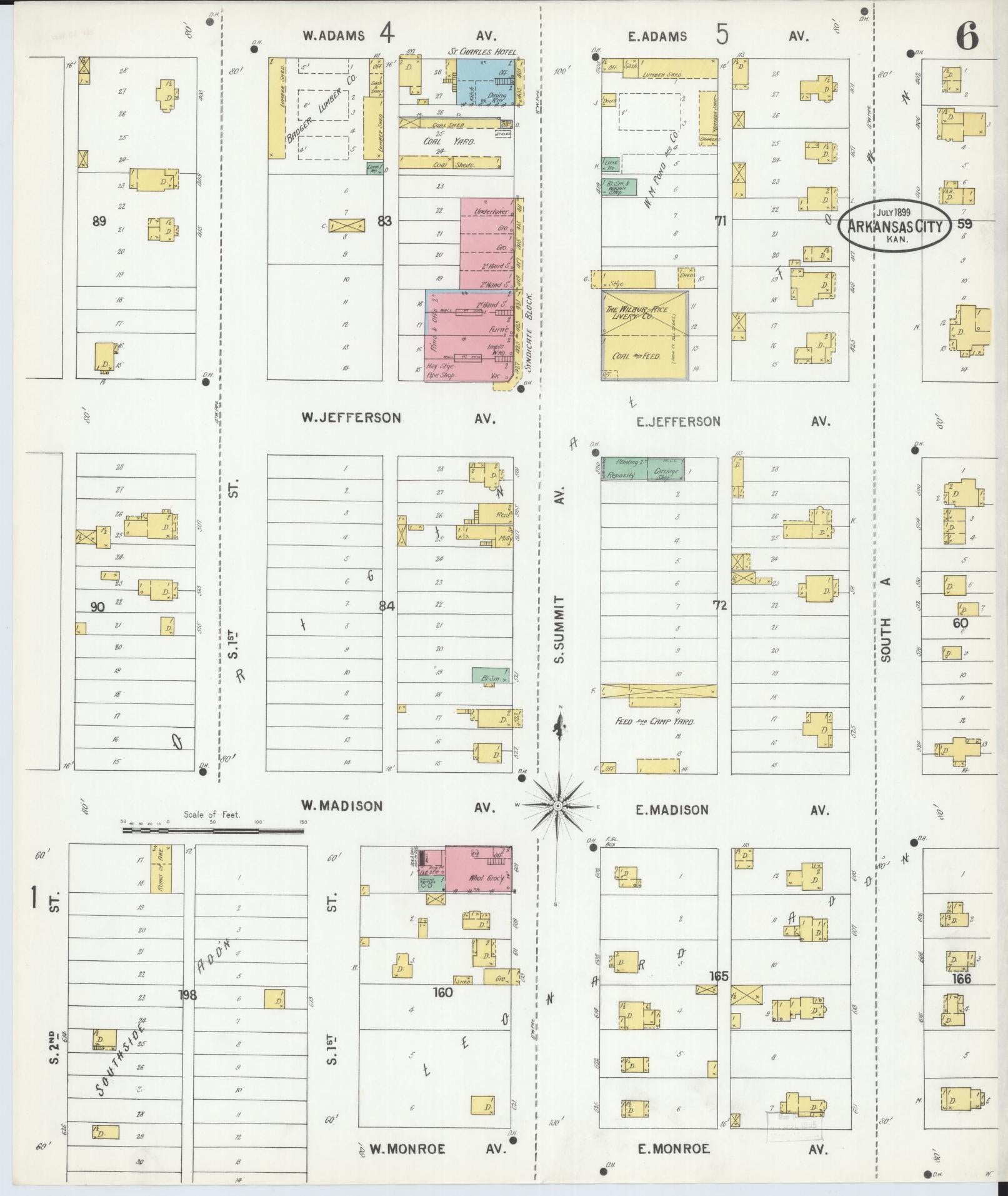Sanborn Fire Insurance Map from Arkansas City, Cowley County, Kansas (1899), Sheet #0006 - Historic Sanborn Fire Insurance Map Print, vintage old map wall art, antique decor, genealogy gift, Kansas Kansas map