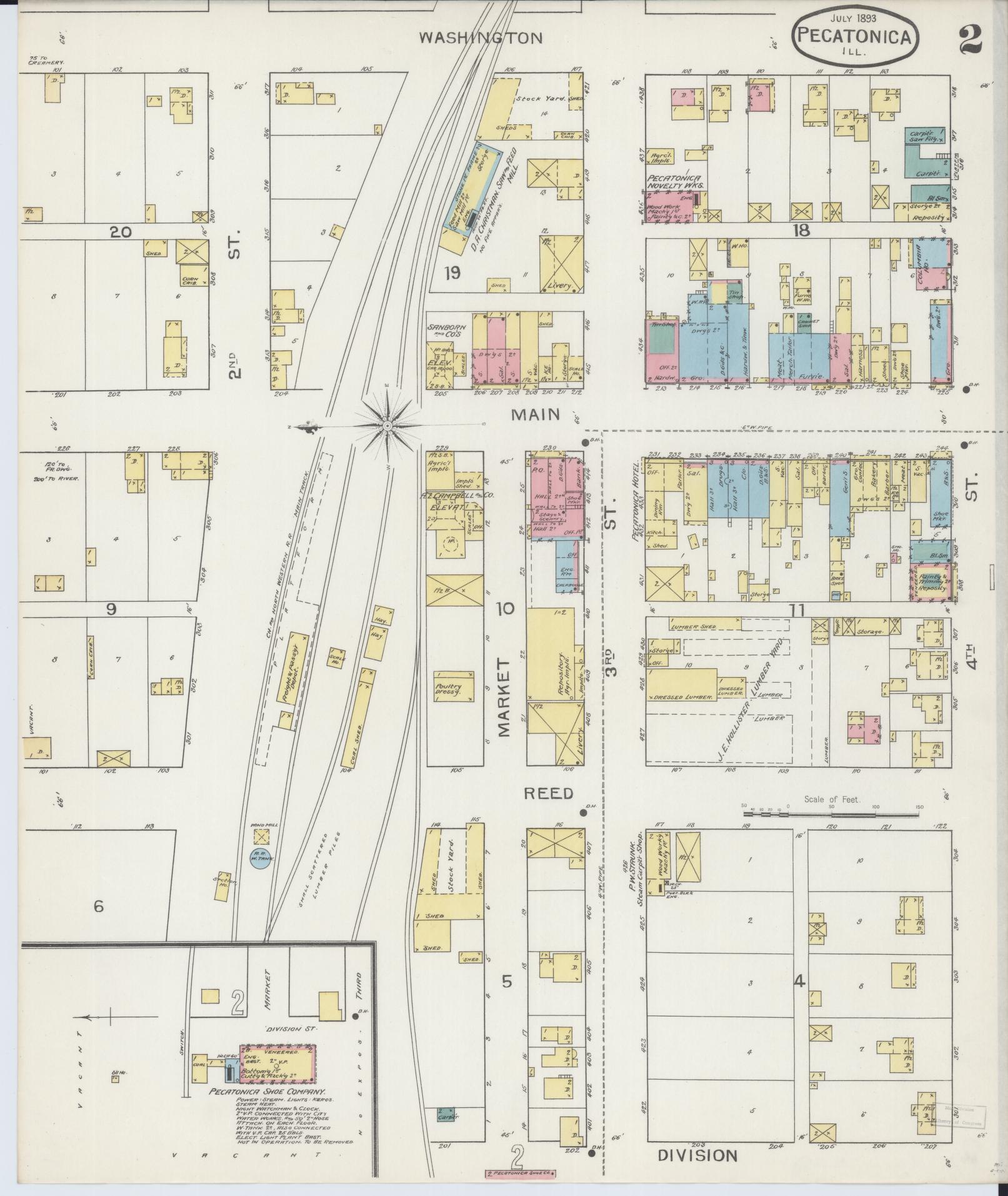 Sanborn Fire Insurance Map from Pecatonica, Winnebago County, Illinois (1893), Sheet #0002 - Historic Sanborn Fire Insurance Map Print, vintage old map wall art, antique decor, genealogy gift, Illinois Illinois map