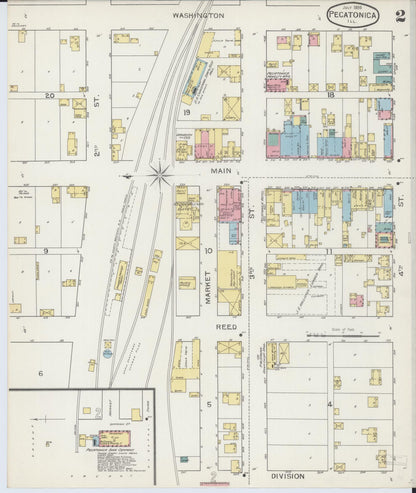 Sanborn Fire Insurance Map from Pecatonica, Winnebago County, Illinois (1893), Sheet #0002 - Historic Sanborn Fire Insurance Map Print, vintage old map wall art, antique decor, genealogy gift, Illinois Illinois map