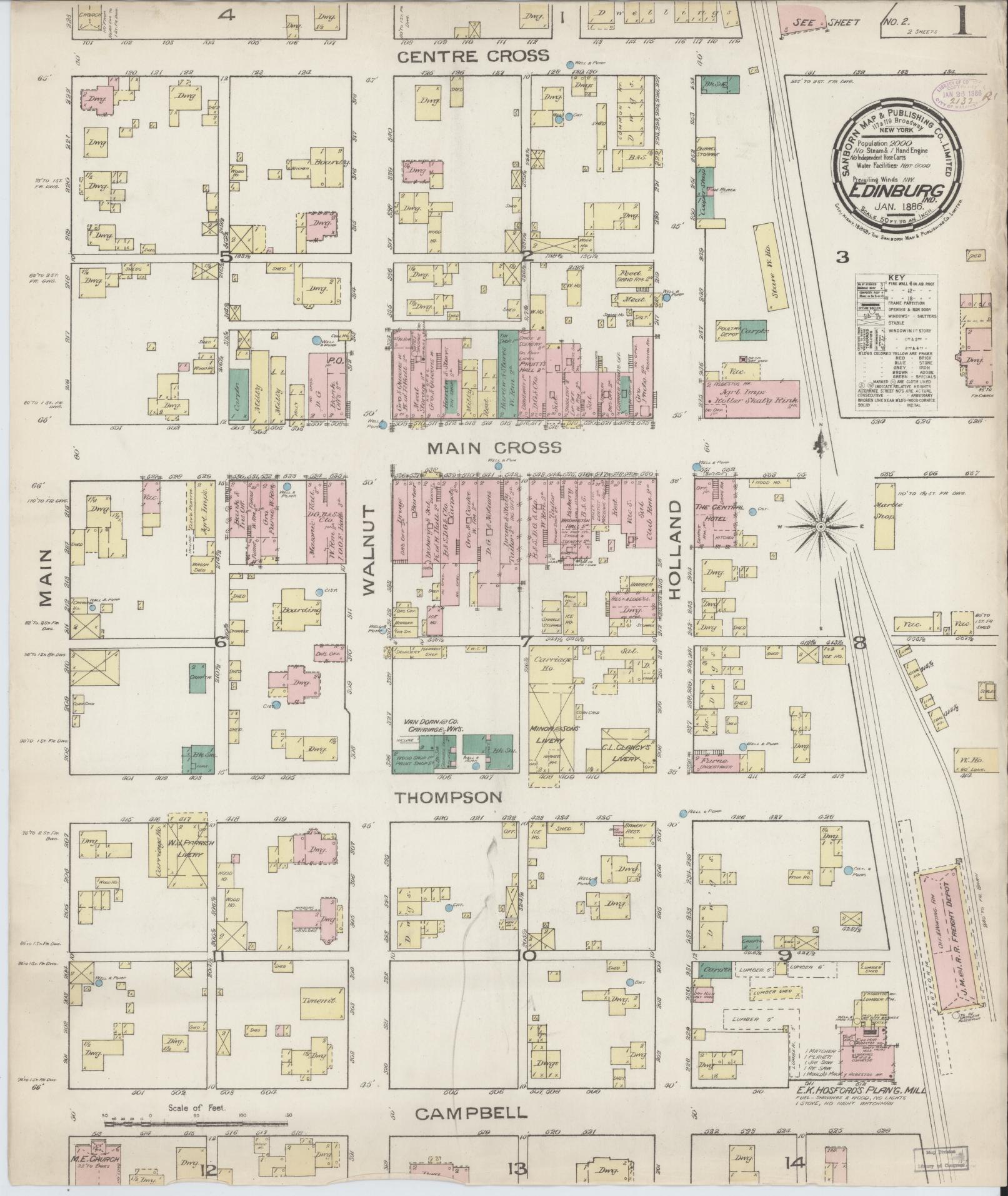 Sanborn Fire Insurance Map from Edinburg, Johnson And Bartholomew Counties, Indiana. (1886) – Historic Sanborn Fire Insurance Map Print