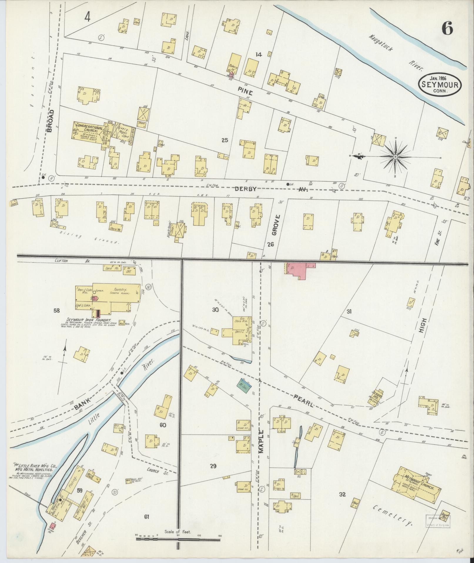Sanborn Fire Insurance Map from Seymour, New Haven County, Connecticut (1906), Sheet #0006 - Complete Map Set gallery image, historic Sanborn map, vintage wall art, Connecticut Connecticut