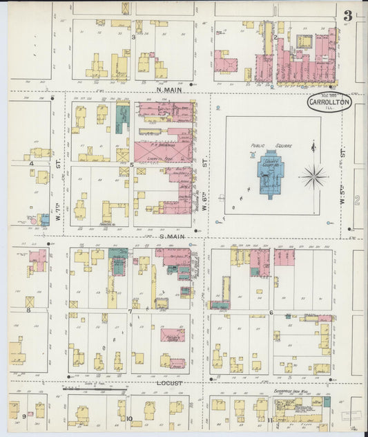 Sanborn Fire Insurance Map from Carrollton, Greene County, Illinois (1893), Sheet #0003 - Historic Sanborn Fire Insurance Map Print, vintage old map wall art, antique decor, genealogy gift, Illinois Illinois map