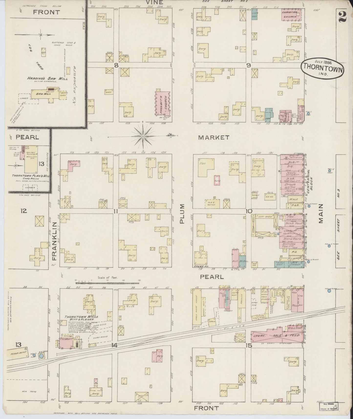 Sanborn Fire Insurance Map from Thorntown, Boone County, Indiana (1886), Sheet #0002 - Historic Sanborn Fire Insurance Map Print, vintage old map wall art, antique decor, genealogy gift, Indiana Indiana map