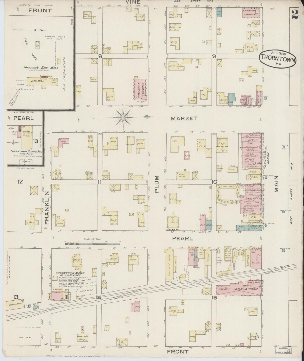 Sanborn Fire Insurance Map from Thorntown, Boone County, Indiana (1886), Sheet #0002 - Historic Sanborn Fire Insurance Map Print, vintage old map wall art, antique decor, genealogy gift, Indiana Indiana map