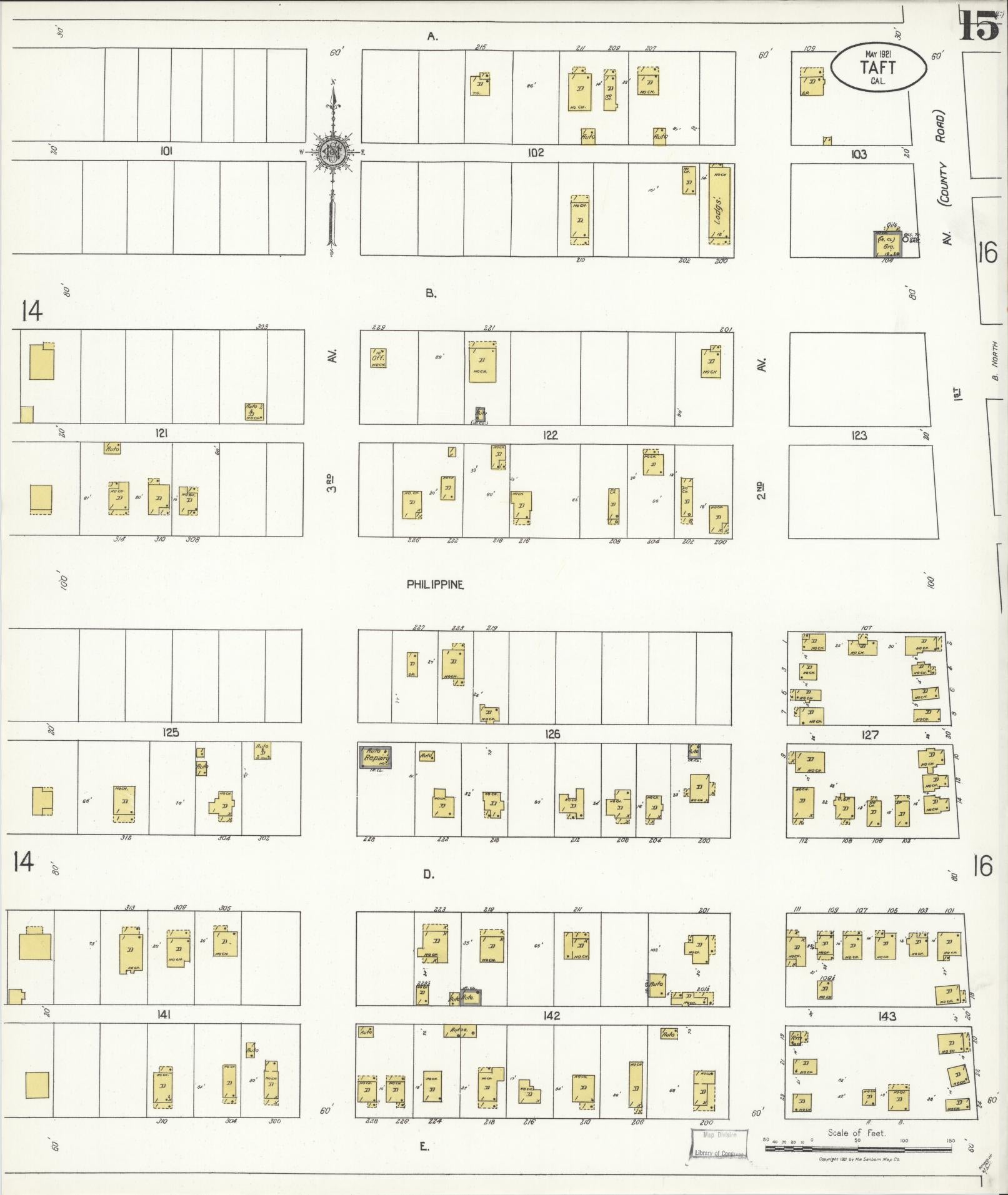 Sanborn Fire Insurance Map from Taft, Kern County, California (1921), Sheet #0015 - Complete Map Set gallery image, historic Sanborn map, vintage wall art, California California