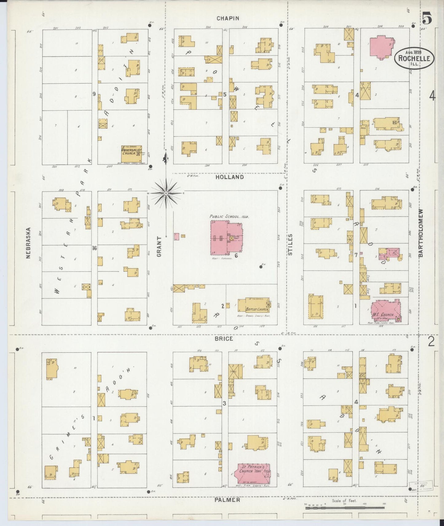 Sanborn Fire Insurance Map from Rochelle, Ogle County, Illinois (1899), Sheet #0005 - Complete Map Set gallery image, historic Sanborn map, vintage wall art, Illinois Illinois