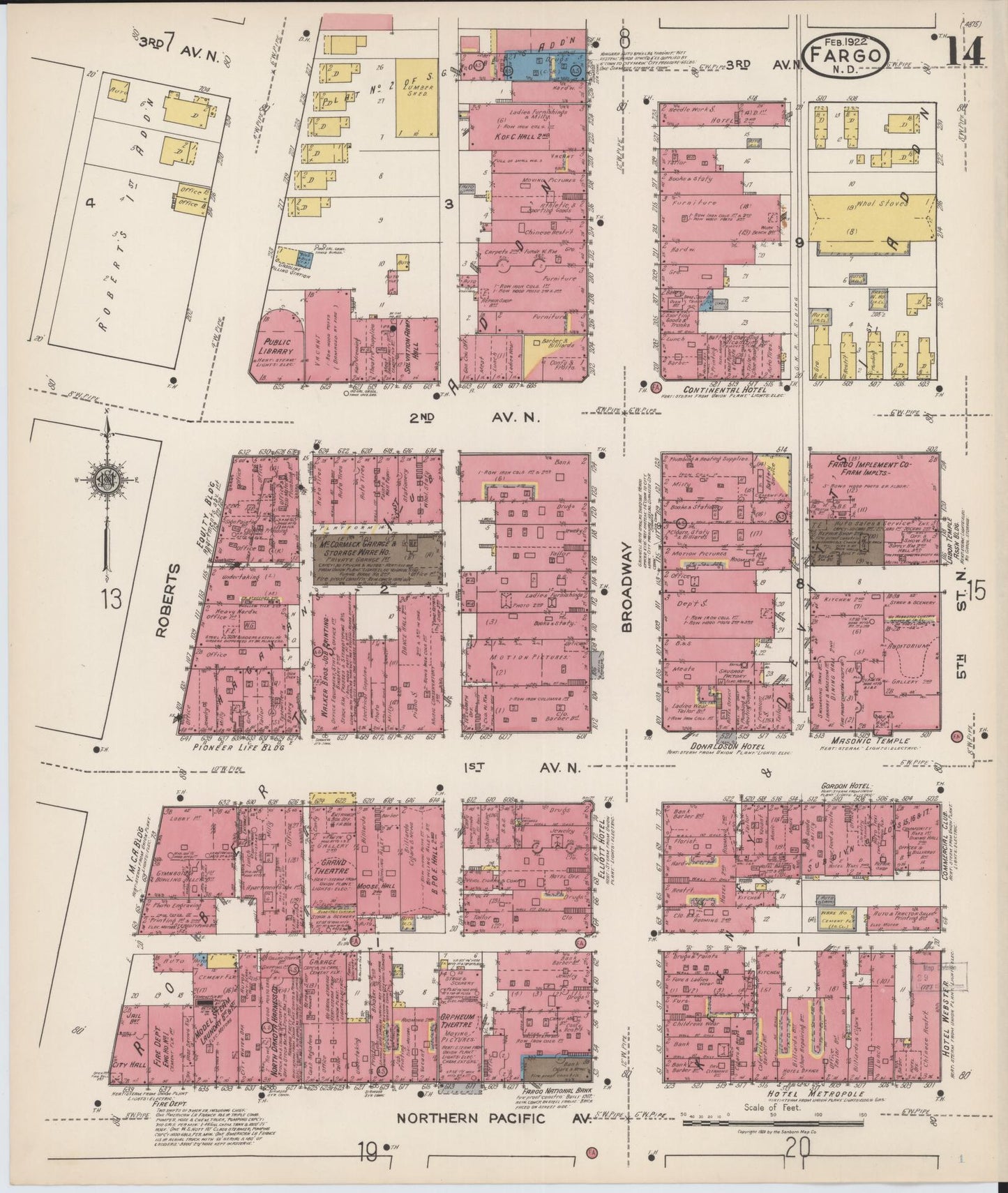 Sanborn Fire Insurance Map from Fargo, Cass County, North Dakota (1922), Sheet #0014 - Historic Sanborn Fire Insurance Map Print, vintage old map wall art, antique decor, genealogy gift, North Dakota North Dakota map
