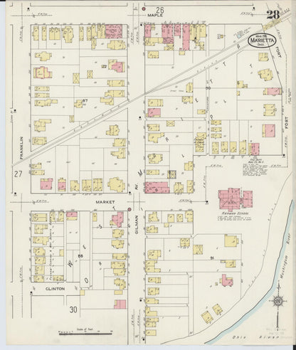 Sanborn Fire Insurance Map from Marietta, Washington County, Ohio (1915), Sheet #0028 - Historic Sanborn Fire Insurance Map Print, vintage old map wall art, antique decor, genealogy gift, Ohio Ohio map