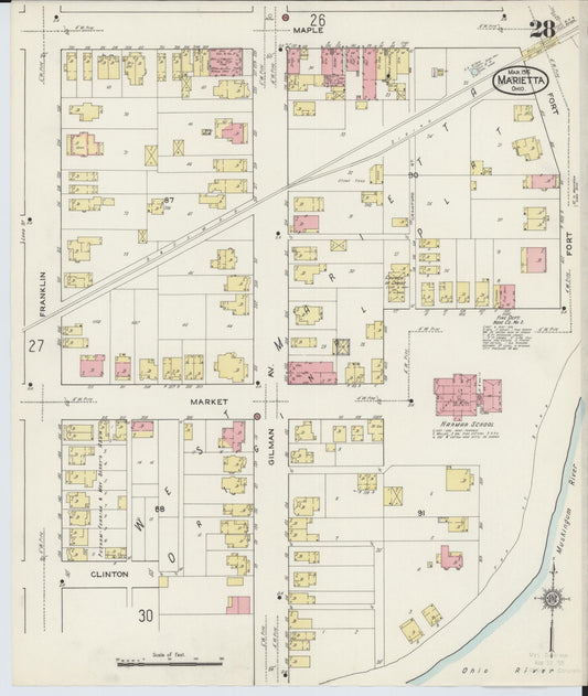 Sanborn Fire Insurance Map from Marietta, Washington County, Ohio (1915), Sheet #0028 - Historic Sanborn Fire Insurance Map Print, vintage old map wall art, antique decor, genealogy gift, Ohio Ohio map