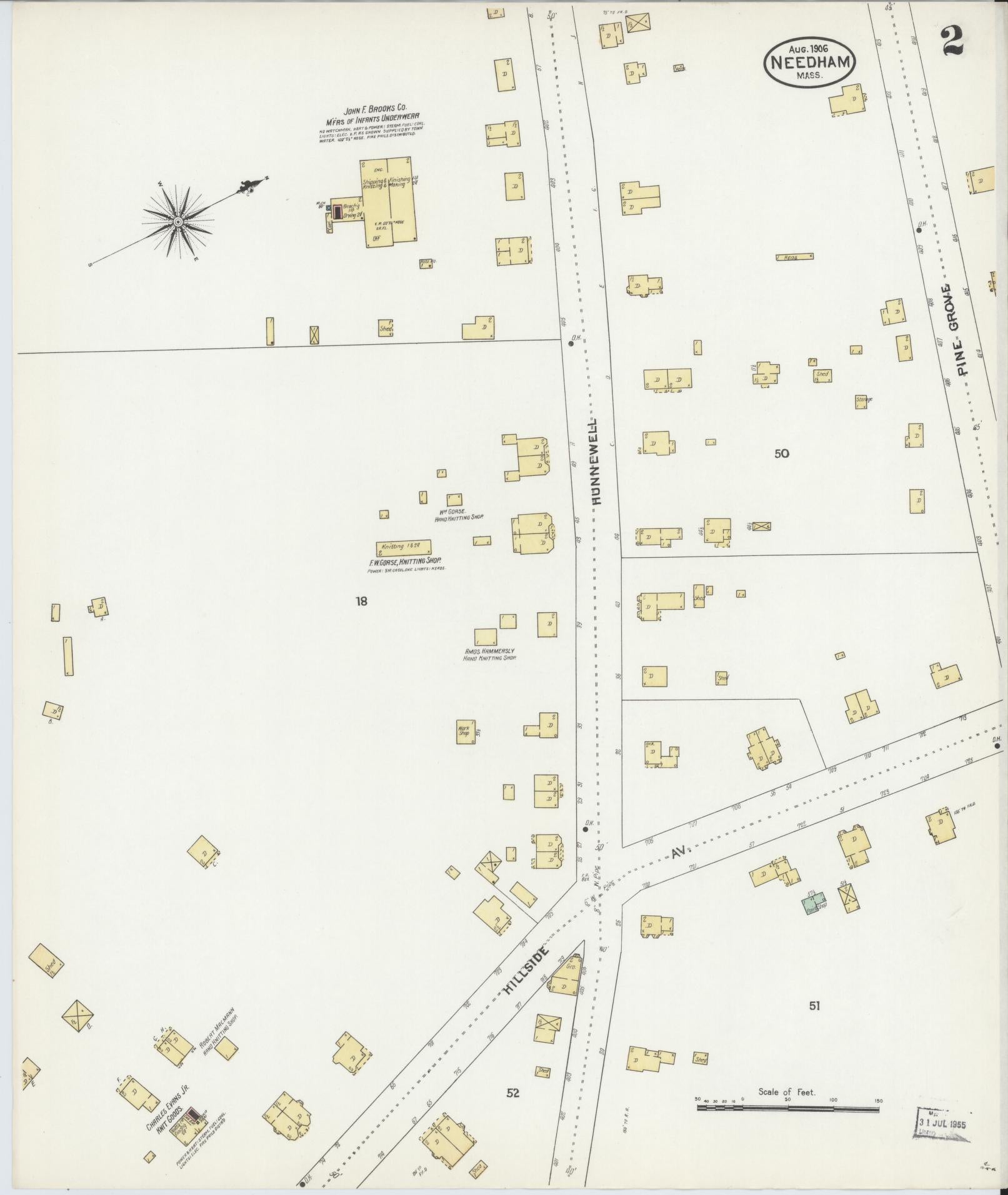 Sanborn Fire Insurance Map from Needham, Norfolk County, Massachusetts (1906), Sheet #0002 - Historic Sanborn Fire Insurance Map Print, vintage old map wall art, antique decor, genealogy gift, Massachusetts Massachusetts map