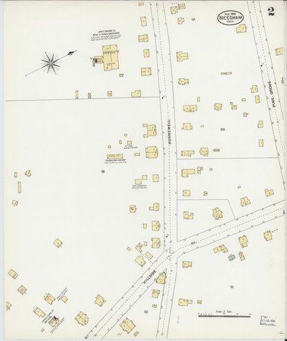 Sanborn Fire Insurance Map from Needham, Norfolk County, Massachusetts (1906), Sheet #0002 - Historic Sanborn Fire Insurance Map Print, vintage old map wall art, antique decor, genealogy gift, Massachusetts Massachusetts map