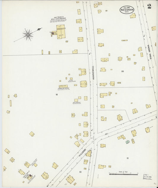 Sanborn Fire Insurance Map from Needham, Norfolk County, Massachusetts (1906), Sheet #0002 - Historic Sanborn Fire Insurance Map Print, vintage old map wall art, antique decor, genealogy gift, Massachusetts Massachusetts map