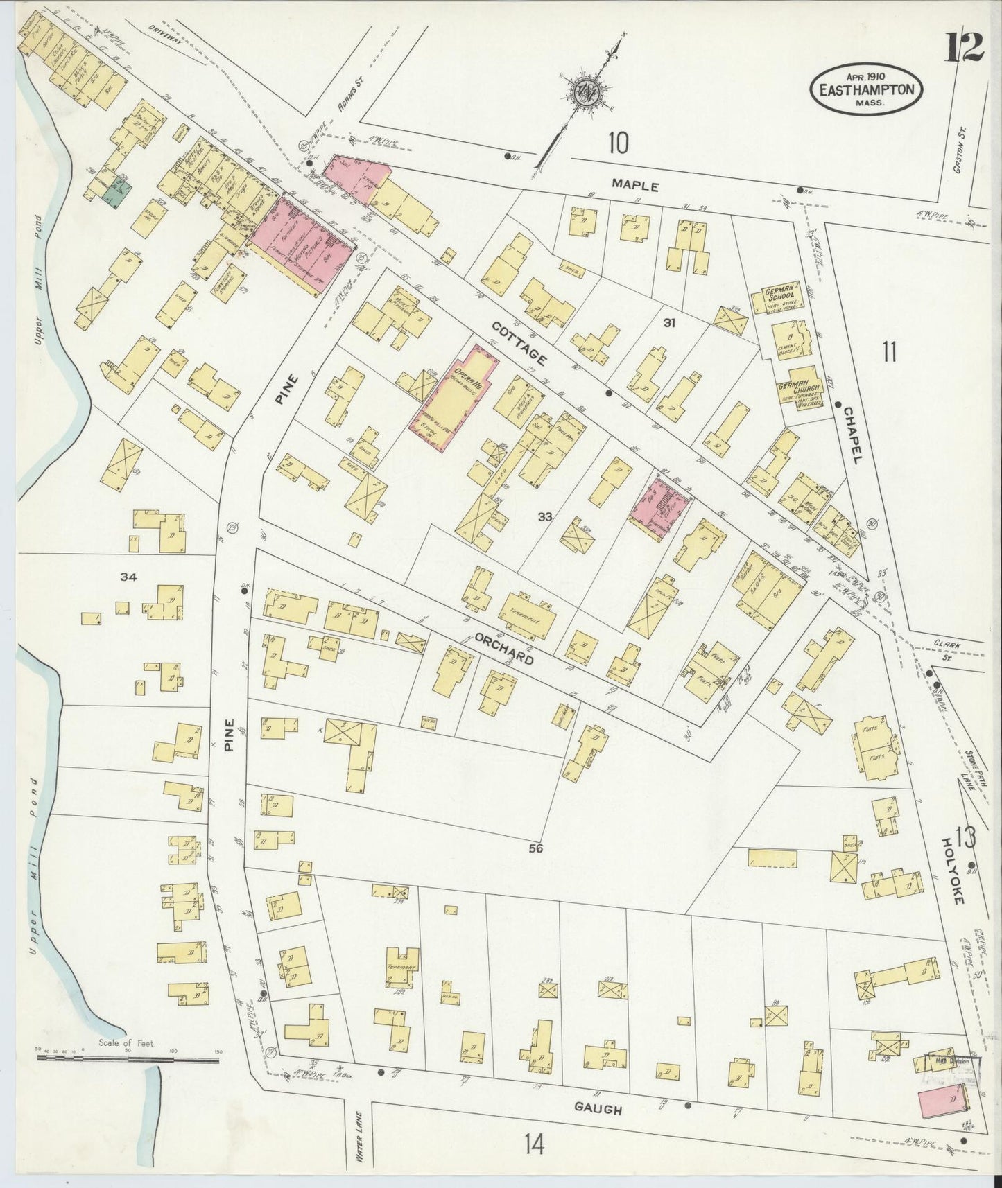 Sanborn Fire Insurance Map from East Hampton, Hampshire County, Massachusetts (1910), Sheet #0012 - Complete Map Set gallery image, historic Sanborn map, vintage wall art, Massachusetts Massachusetts