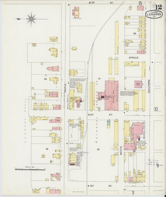 Sanborn Fire Insurance Map from Lebanon, Lebanon County, Pennsylvania (1896), Sheet #0012 - Historic Sanborn Fire Insurance Map Print, vintage old map wall art, antique decor, genealogy gift, Pennsylvania Pennsylvania map