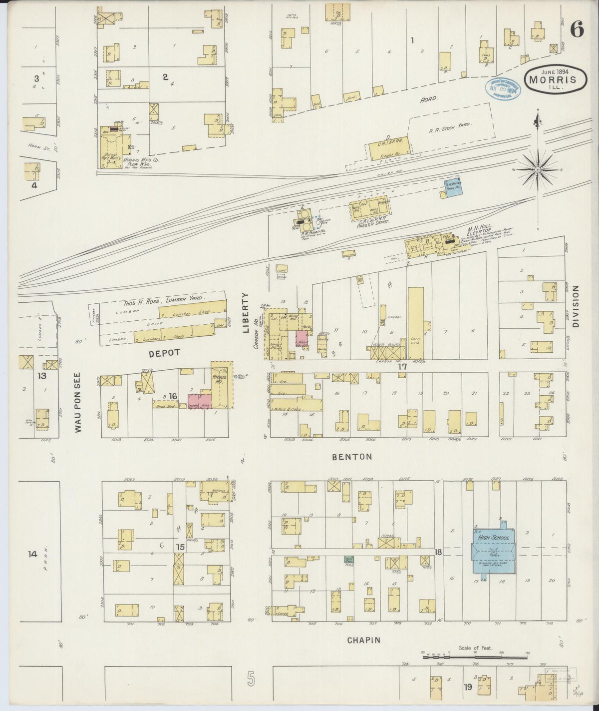 Sanborn Fire Insurance Map from Morris, Grundy County, Illinois (1894), Sheet #0006 - Complete Map Set gallery image, historic Sanborn map, vintage wall art, Illinois Illinois